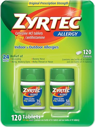 10mg (120 Comprimidos) – Alívio dos Sintomas de Alergia - Zyrtec