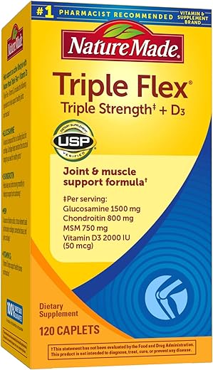 TripleFlex Triple Strength Caplets com Vitamina D3, 120 Unidades para Suporte Articular – Comprimidos de Alta Potência - Nature Made