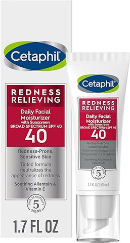 Cetaphil - CETAPHIL Hidratante Facial Diário com FPS 40, 50 ml, Protetor Solar de Amplo Espectro, Tonalidade Neutra, para Pele com Vermelhidão