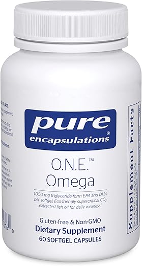 O.N.E. Omega – Suplemento de Óleo de Peixe para Saúde Cardíaca, Articulações, Pele, Olhos e Cognição* – Concentrado de Óleo de Peixe com EPA e DHA – 60 Cápsulas Softgel - Pure Encapsulations