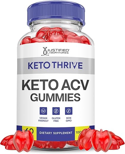 Justified Laboratories - Keto Thrive Gummies Avançado 1000MG Fórmula com Vinagre de Maçã Keto Thrive Gummies ACV Formulado com Romã e Beterraba em Pó B12 Vegano Não GMO 60 Gummys