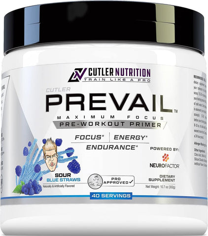 Cutler Nutrition - Prevail Pré-Treino em Pó com Nootrópicos: Melhor Pré-Treino para Homens e Mulheres, Suplemento Energético e de Foco de Ponta com L Citrulina, Alpha GPC, L Tirosina | Azul Azedo | 300g