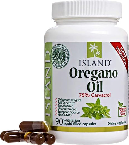 Island Nutrition - Óleo de Orégano Cápsulas Orgânicas – Super Potente, Cultivado na Espanha, 90 cápsulas líquidas – Óleo de Orégano Orgânico com Entrega Aprimorada (Aceite de Orégano)
