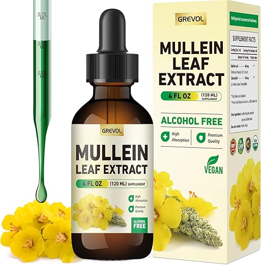 Grevol - Gotas de Verbascum para Suplemento Pulmonar: Extrato de Folha de Verbascum Orgânico 30:1 em Tintura com Clorofila – Suporte Herbal para Limpeza Pulmonar