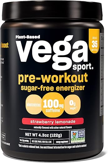 Sport Energizante Pré-Treino Sem Açúcar, Morango Limonada – Pó Pré-Treino para Mulheres | Vega Sport Energizante Pré-Treino Sem Açúcar, Morango Limonada – 200g - Vega