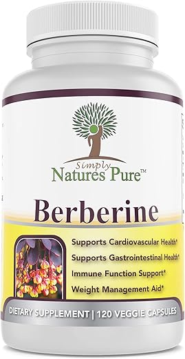 Simply Natures Pure - Berberina HCl 500mg – 120 Cápsulas – Suporte Cardiovascular Gastrointestinal Imunológico – Cromo Canela –