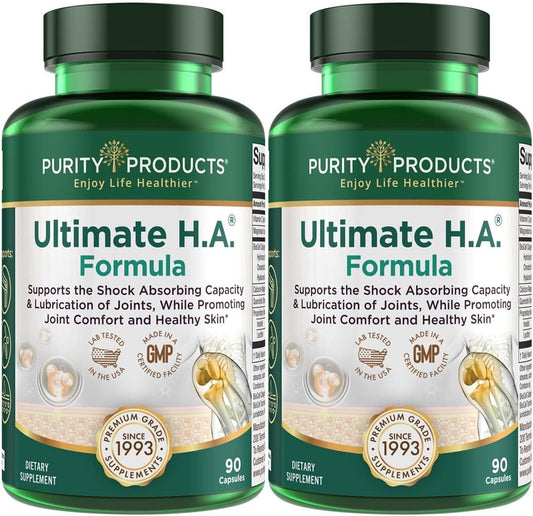 Ultimate H.A. Formula – Colágeno BioCell Clinicamente Estudado – Suporte Dinâmico de Ácido Hialurônico para Articulações e Pele – 90 Cápsulas por Frasco (2 Frascos) – da Purity Products - Purity Products