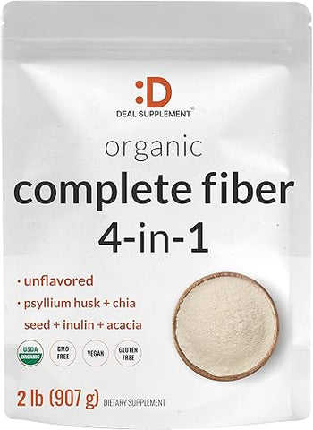 Pó de Fibra Orgânica, 2lbs – com Casca de Psyllium, Semente de Chia, Inulina - DEAL SUPPLEMENT