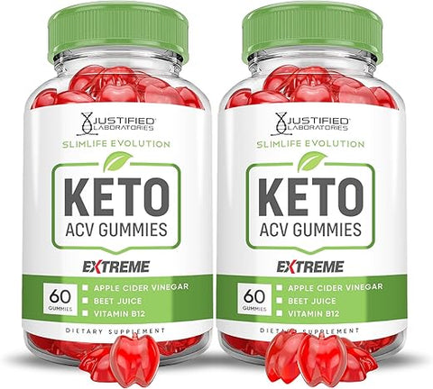Justified Laboratories - (2 Pacotes) Gomas Slimlife Evolution Keto ACV Extreme 2000MG – Gomas Slim Life Evolution Keto Slimlife Keto Gummy Vinagre de Maçã Formulado com Suco de Romã e Beterraba – 2000MG – 60 g