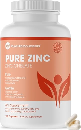 Pure Micronutrients - Suplemento de Zinco Puro, Suplementos Naturais de Glicinato de Zinco, (Quelado) 25mg, 120 –