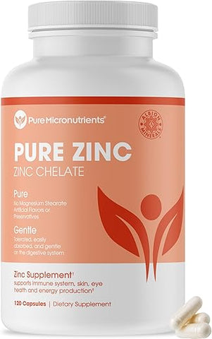 Pure Micronutrients - Suplemento de Zinco Puro, Suplementos Naturais de Glicinato de Zinco, (Quelado) 25mg, 120 –