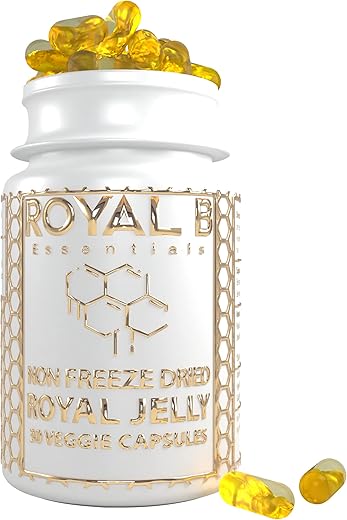 Royal B Essentials - Ultra-Premium Royal Jelly 4,500mg por Frasco (Nootrópicos) em Cápsulas Veganas | 100% Natural – para Suporte Imunológico, Energia | Melhor Marca de Geléia Real