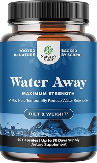 Natures Craft - Pílulas Water Away Maximum Strength – Diurético Herbal para Retenção de Água – Alívio Rápido do Inchaço – Mulheres e Homens – Fácil de Tomar  Water Away