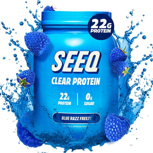 Clear Whey Isolate Blue Razz Freeze – 25 Porções, 22g Proteína por Porção, Sem Açúcar, Amigo do Keto, Sem Soja – Pó de Proteína Transparente, Sabor de Suco - SEEQ