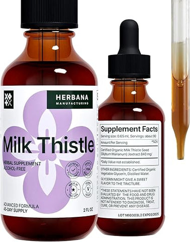 HERBANA MANUFACTURING - Extrato Líquido de Cardo Mariano 60 ml – Suporte Natural ao Fígado – Gotas de Desintoxicação e Limpeza – Tintura de Silybum Marianum para Homens