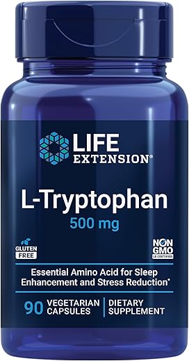 L-Tryptophan 500 mg – Promove Níveis Saudáveis de Serotonina e Melhora o Sono, Humor e Resposta ao Estresse - Life Extension