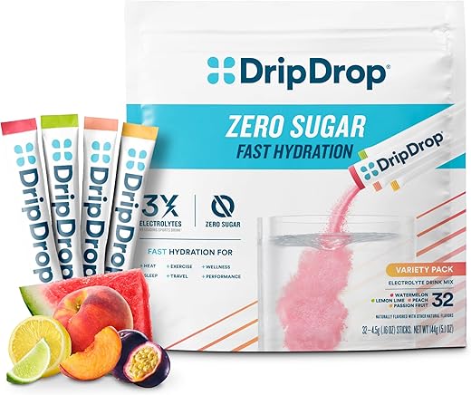 Hydration – Pack Variado Zero Açúcar – Pó Hidratante com Eletrólitos – Limão Limão, Melancia, Pêssego, Maracujá | Keto - DripDrop