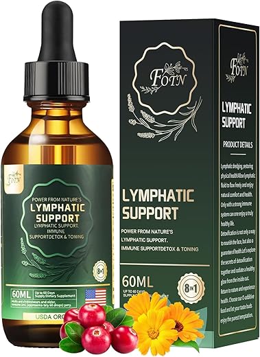 Gotas Drenagem Linfática, Suplementos Herbais Orgânicos – Equinácea, Sabugueiro, Astrágalo, Bardana, Calêndula – Suporte Imunológico, Anti-inflamatório, Detox Linfático - FOTN
