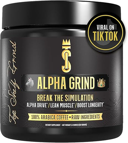 Join Top Shelf Grind - Alpha Grind – Café de Maca Instantâneo para Homens Energia Natural Cérebro Nootrópico para Clareza Eterna, Foco | Crescimento Muscular Magro
