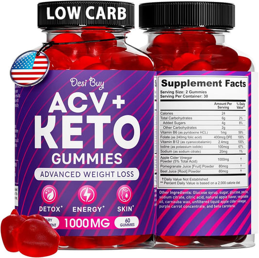 Desi Buy - Keto ACV Gummies – Fórmula Avançada para Perda de Peso (1000mg por Porção) – Suporta Digestão, Metabolismo e Desintoxicação – Marca Keto ACV