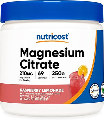 Magnesium Citrate Powder – Framboesa Limonada, 250g - Nutricost