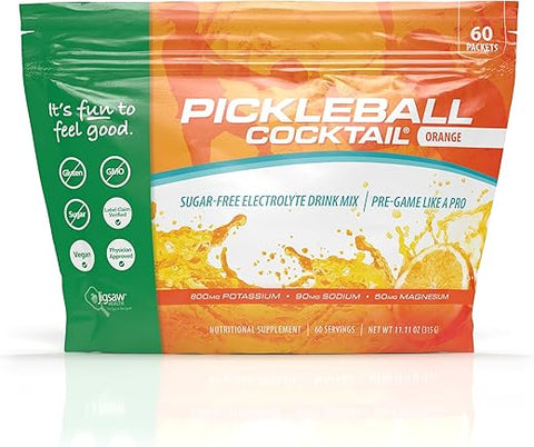 Pickleball Cocktail – Pacote com 60 Sachês (Laranja) | 60 porções | Embalagem de 60 sachês | Energia e hidratação para o seu jogo | Jigsaw Health - Jigsaw Health