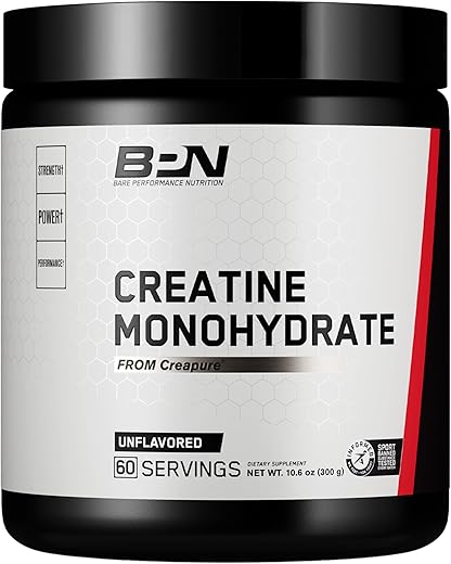 BPN Pure Creatine Monohydrate by Creapure – Seguro e Eficaz, Sem Sabor – 100% Puro – Melhore seu Desempenho! - BARE PERFORMANCE NUTRITION