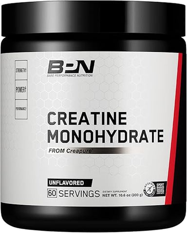 BPN Pure Creatine Monohydrate by Creapure – Seguro e Eficaz, Sem Sabor – 100% Puro – Melhore seu Desempenho! - BARE PERFORMANCE NUTRITION