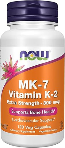 Suplementos, Vitamina K-2 MK-7 300 mcg, Suporte Cardiovascular, Saúde Óssea, 120 Cápsulas Vegetais - NOW Foods