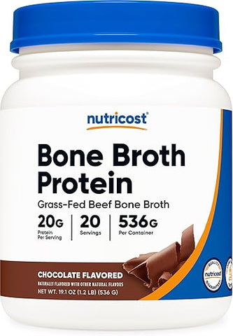 Proteína em Pó de Caldo de Osso de Carne Bovina Sabor Chocolate (20 Porções) – Sem Glúten, Livre de GMO - Nutricost