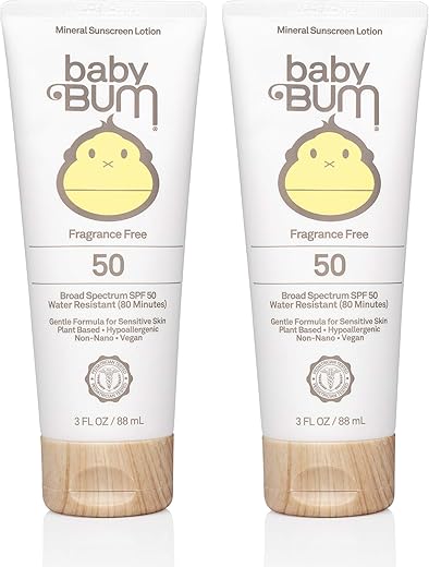 Sun Bum - Protetor Solar Mineral Baby Bum | FPS 50 | Proteção UVA, UVB Rosto e Corpo | Sem Fragrância, Seguro para Pele Sensível | Tamanho Viagem | 90 ml | Pacote com 2 Unidades