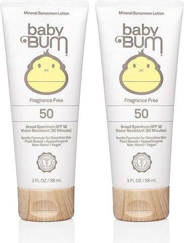 Sun Bum - Protetor Solar Mineral Baby Bum | FPS 50 | Proteção UVA, UVB Rosto e Corpo | Sem Fragrância, Seguro para Pele Sensível | Tamanho Viagem | 90 ml | Pacote com 2 Unidades