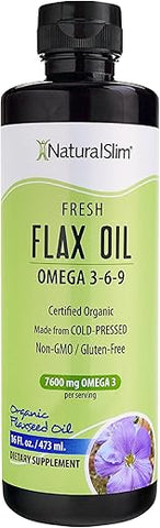 Óleo de Linhaça NaturalSlim – Suplemento Líquido de Óleo de Linhaça com Ômega 3 6 9 – Orgânico Certificado, Extraído a Frio, para Cabelo, Pele, Unhas e Células Saudáveis
