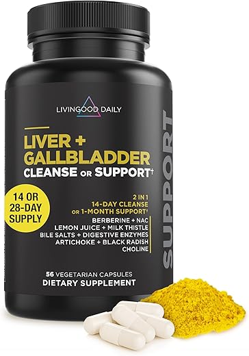 Livingood Daily - Limpeza da Vesícula Biliar, 56 Cápsulas Vegetarianas – Suplemento para a Vesícula Biliar com Pó de Bile de Boi Promove a Digestão – Estimula a Função Hepática – Não-OGM, Sem Glúten