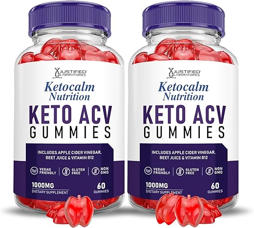 Justified Laboratories - (2 Pacotes) Gomas Ketocalm Nutrition Keto ACV Fórmula Avançada 1000MG Keto Calm Nutrition Gomas Keto de Vinagre de Maçã Formuladas com Pó de Romã e Beterraba B12 Vegan