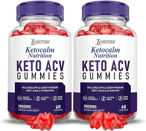 Justified Laboratories - (2 Pacotes) Gomas Ketocalm Nutrition Keto ACV Fórmula Avançada 1000MG Keto Calm Nutrition Gomas Keto de Vinagre de Maçã Formuladas com Pó de Romã e Beterraba B12 Vegan