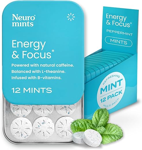 Energy Mints (144 Unidades) – Sem Açúcar com L-teanina, Cafeína Natural e Vitamina B12 - NeuroGum