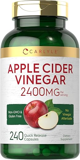 Cápsulas de Vinagre de Maçã | 2400mg | 240 Unidades | Suplemento Sem OGM, Sem Glúten - Carlyle