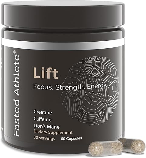 Fasted Athlete - Lift – Suplemento Lions Mane para Foco, Eliminar Neblina Cerebral, Aumentar Energia – Mais Creatina para Saúde Cerebral, Cogumelos Nootrópicos, 60 Cápsulas
