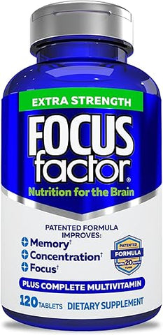 Extra Strength 120 Cápsulas – Suplemento Cerebral para Memória, Concentração e Foco – Multivitamínico Completo com DMAE, Vitamina D, DHA – Vitaminas de Confiança para a Saúde - Focus Factor