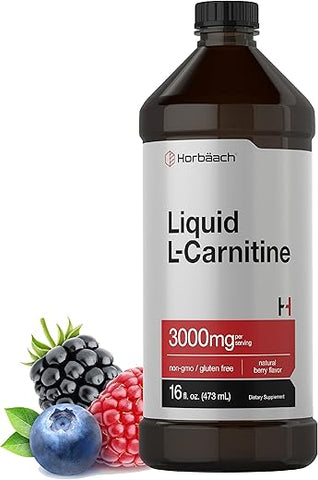 L-Carnitine Líquido 473 ml | 3000 mg | Sabor de Frutas Vermelhas | Fórmula Vegetariana | Suplemento Sem OGM e Sem Glúten - Horbäach