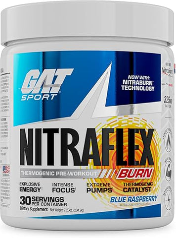 GAT SPORT - GAT Sport NITRAFLEX Burn – Pré-Treino Blue Raspberry, 30 doses – Marca GAT Sport