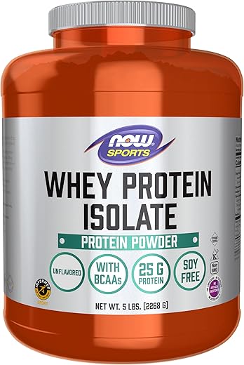 Sports Nutrition – Whey Protein Isolate 25g com BCAAs em Pó Sem Sabor 5 Libras - NOW Foods