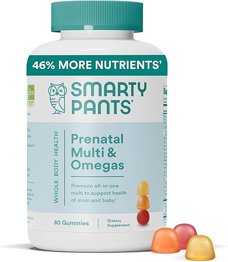 Vitaminas Pré-Natais para Mulheres: Ômega 3 (EPA/DHA), Biotina, Metilfolato, Vitamina D3, C, B12, B6, A, K | Gomas Multivitamínicas - SmartyPants