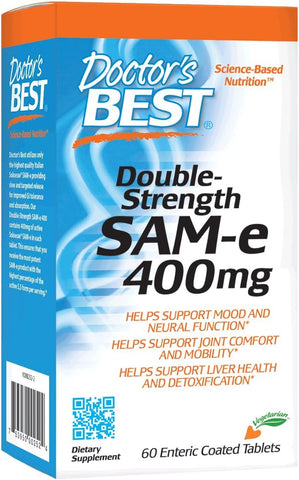 Doctor's BEST - Doctor’s Best SAM-e 400 mg – Suporte para Humor e Articulações, 60 Comprimidos Entéricos Veganos, Livre de Glúten e Soja