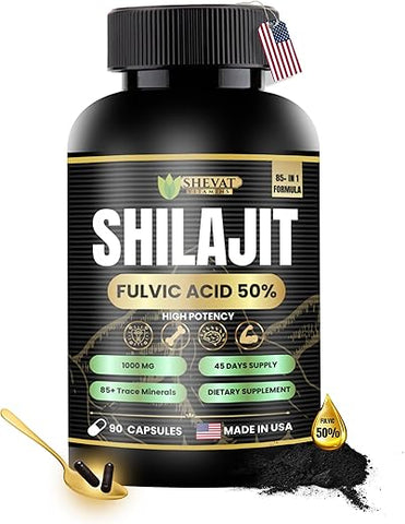 SHEVAT VITAMINS - Shilajit Capsules 22000mg com 50%% de Ácido Fulvico de Shilajit e 85 Minerais Traços para Energia