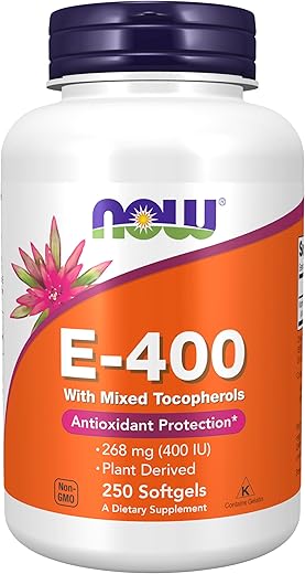Suplementos, Vitamina E-400 UI Tocoferóis Mistos, Proteção Antioxidante, 250 Softgels - NOW Foods