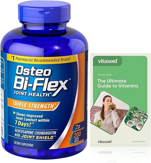 Generic - Osteo Bi Flex Triple Strength com Glucosamina, 200 Comprimidos, Suprimento de 3 Meses – Guia de Vitaminas Vitasoul (2 Itens)