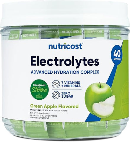 Complexo de Eletrólitos, Sabor Maçã Verde, 40 Stickpacks – Complexo Avançado de Hidratação - Nutricost