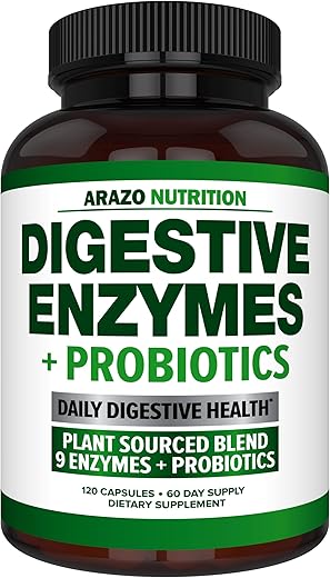 Arazo Nutrition - Enzimas Digestivas com Probióticos – Suplemento Nutricional Multienzimático – Acidophilus Bromelina Papaia Papaína Lipase